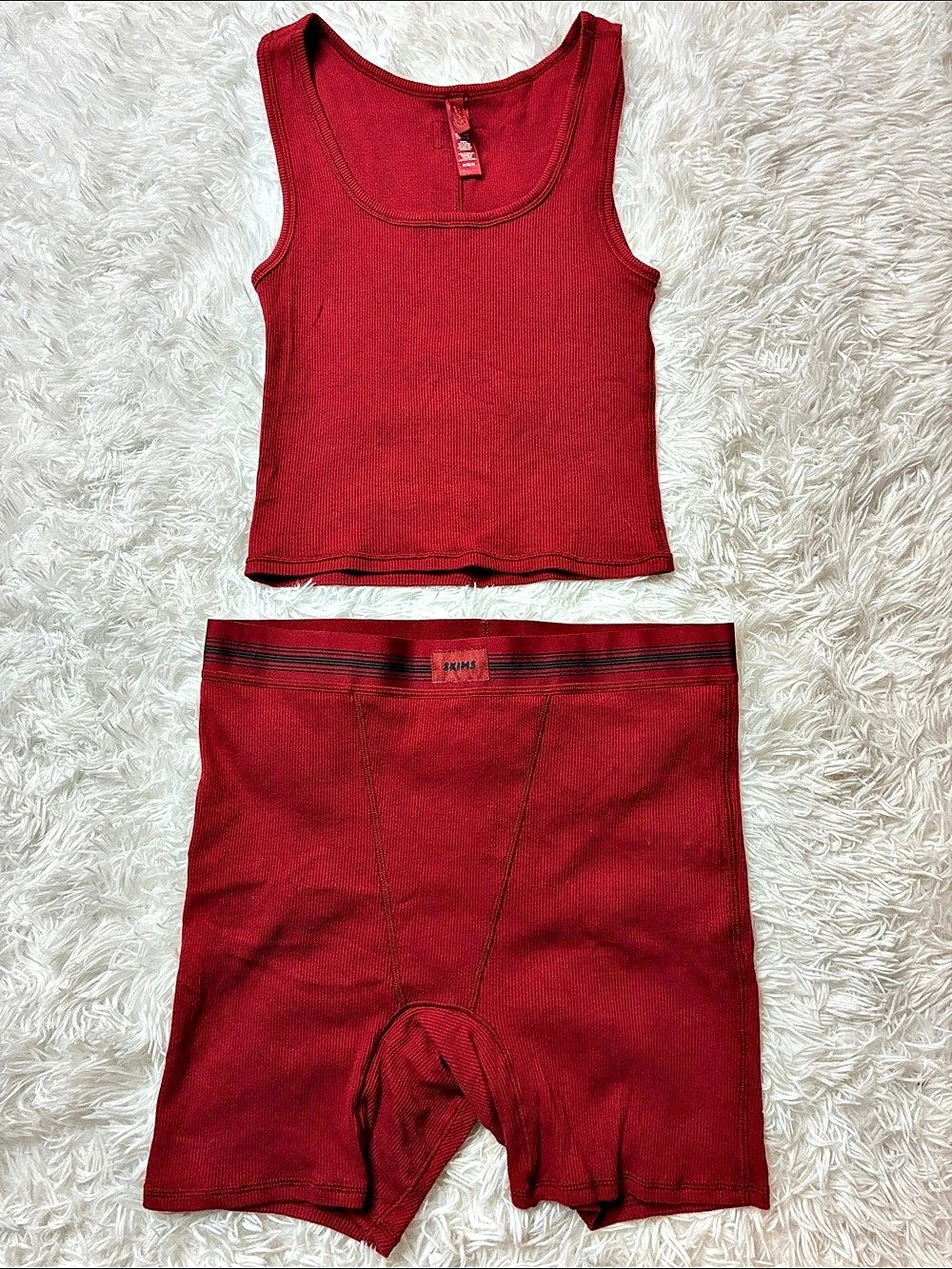 Skims Cotton Rib Tank and Cotton Rib Boxer Set Red Medium